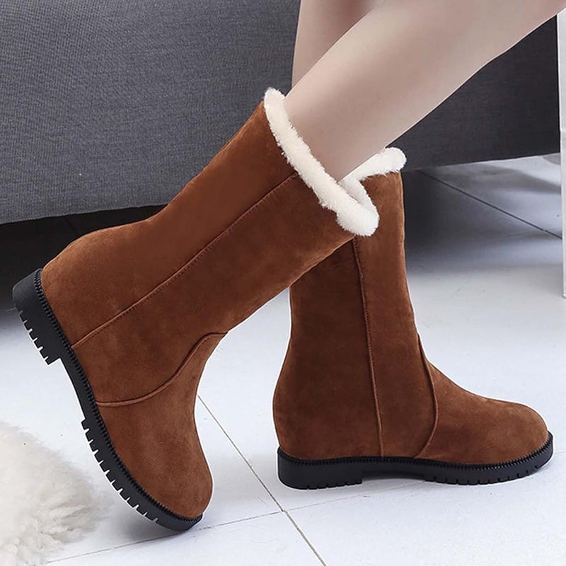 woobles Fullwei Winter Boot for Women,Women Comfy Round Toe Platform Warm Mid-Calf Boot Ladies Cute Snow Boot Furry Slip On Boot Causal Walking Shoe (Brown, 9) - Image 2